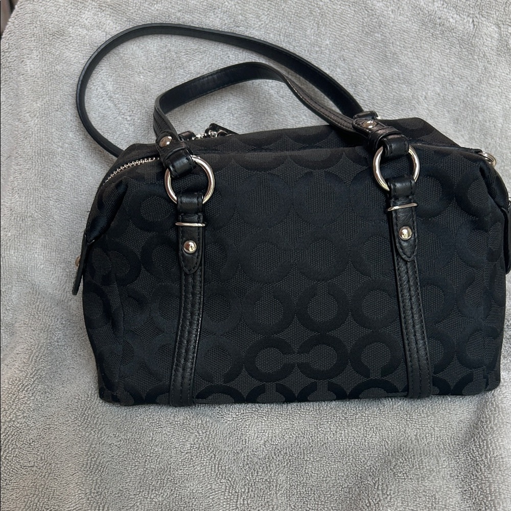 Coach Black Signature Jacquard Shoulder Bag with Silver Charm - Picture 5 of 16